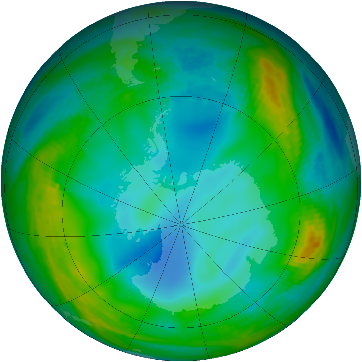 Antarctic ozone map for 15 June 1989
